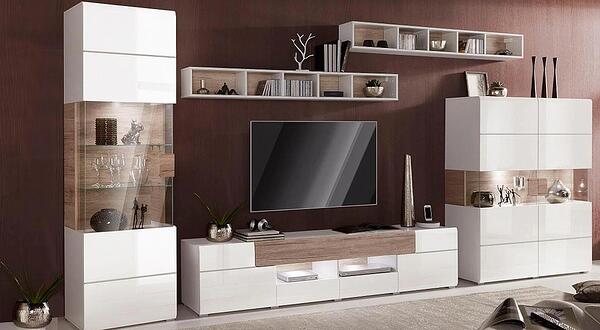 Модулна комбинация Толедо II бял гланц и светъл дъб сан ремо