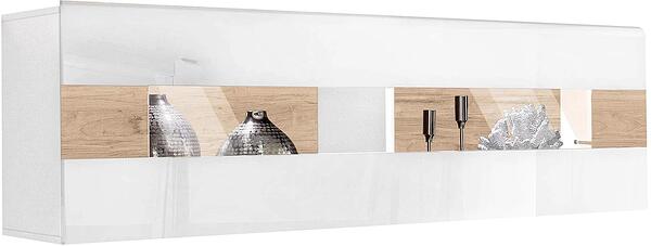 Хоризонтална стенна витрина Толедо с 1 повдигаща врата бял гланц и светъл дъб сан ремо