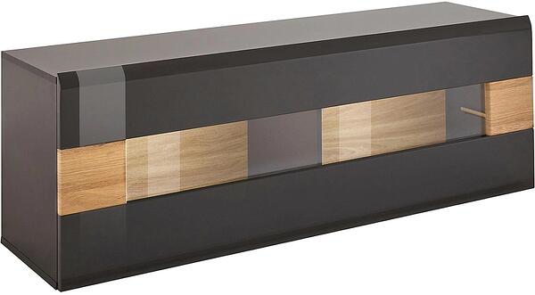 Хоризонтална стенна витрина Толедо с 1 повдигаща врата антрацит гланц и дъб грандсон