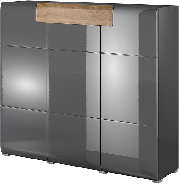 Висок скрин Толедо с 3 врати и 1 чекмедже антрацит гланц и дъб грандсон