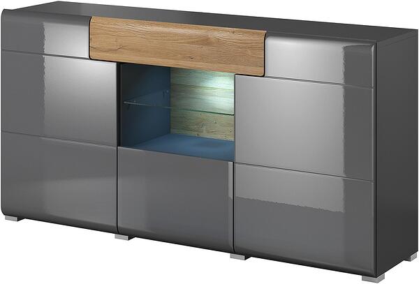 Скрин Толедо с 3 врати, 1 чекмедже и ниша антрацит гланц и дъб грандсон