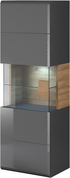 Стенна витрина Толедо с 1 врата лява/дясна антрацит гланц и дъб грандсон