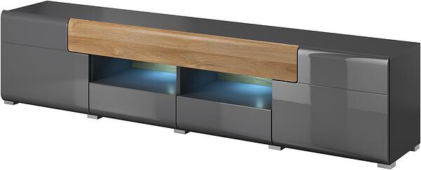 ТВ шкаф Толедо с 2 врати и 4 чекмеджета антрацит гланц и дъб грандсон с дължина 208 см