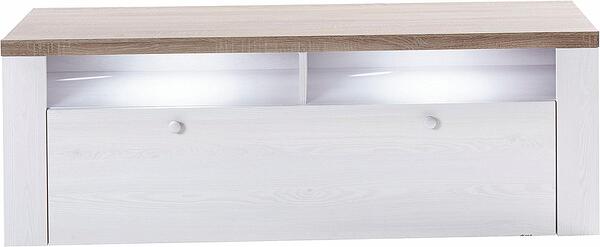 ТВ шкаф Ларона с 1 клапваща врата и 2 ниши избелен бор и дъб сонома трюфел