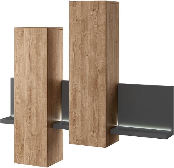 Стенен модул Бота с полица и LED осветление антрацит мат и дъб рибец