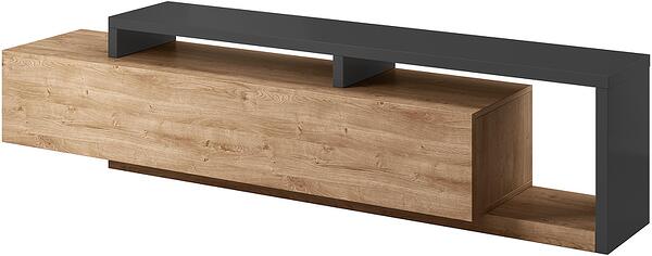 ТВ шкаф Бота с 2 чекмеджета и 2 ниши антрацит мат и дъб рибец