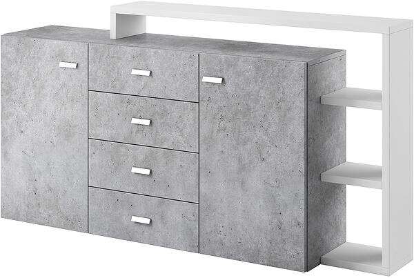 Скрин Бота с 2 врати, 4 чекмеджета и надстройка с полици бял мат и бетон колорадо