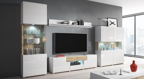 Модулна комбинация Толедо I бял гланц и светъл дъб сан ремо