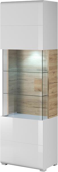 Витрина Толедо с 1 врата лява/дясна бял гланц и светъл дъб сан ремо