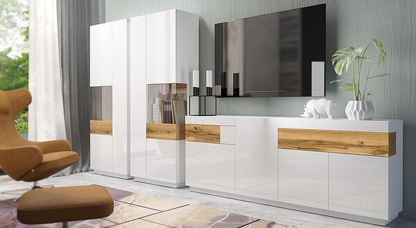 Модулна комбинация Силке III бял гланц и дъб вотан