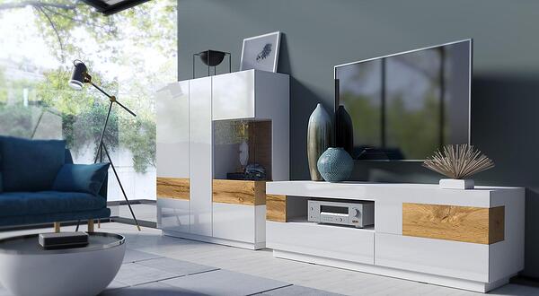 Модулна комбинация Силке II бял гланц и дъб вотан