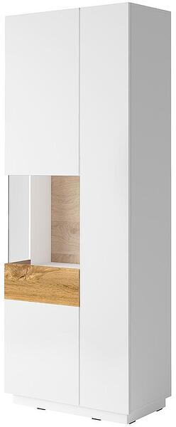 Витрина Силке с 2 врати и ляво остъкляване бял гланц и дъб вотан