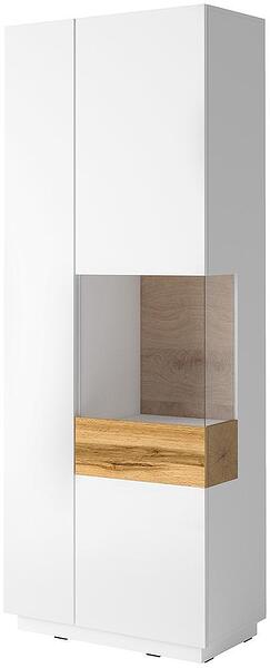 Витрина Силке с 2 врати и дясно остъкляване бял гланц и дъб вотан
