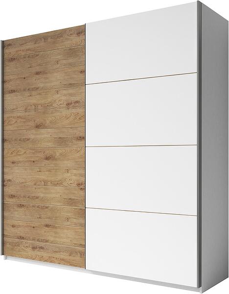 Гардероб Галакси с 2 плъзгащи врати без огледало бял мат и дъб бюфор