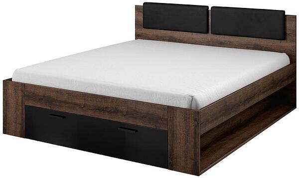 Легло Галакси с чекмедже и ниши манастирски дъб и черен гланц за матрак с размер 140/200, 160/200 или 180/200 см