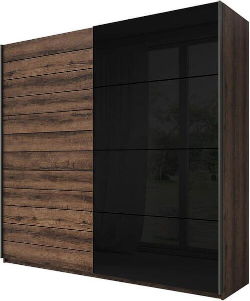 Гардероб Галакси с 2 плъзгащи врати манастирски дъб и черно стъкло