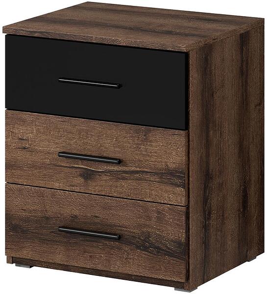 Нощно шкафче Бета с 3 чекмеджета манастирски дъб и черен мат