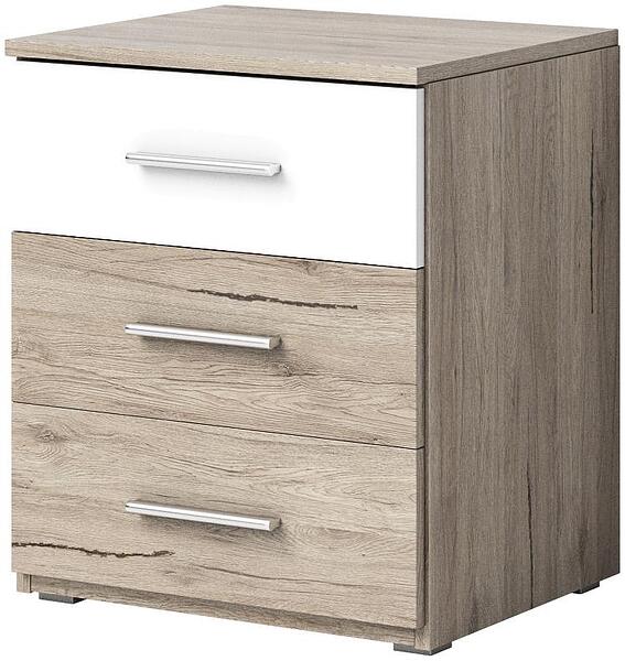 Нощно шкафче Бета с 3 чекмеджета светъл дъб сан ремо и бял мат