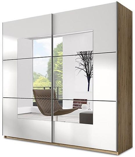 Гардероб Бета с 2 плъзгащи врати и огледало светъл дъб сан ремо и бял мат