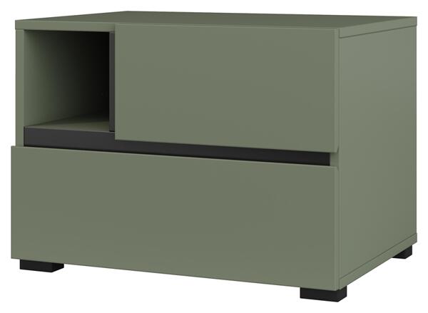 Нощно шкафче Крос ляво / дясно с 2 чекмеджета и ниша бял и черен мат-Copy