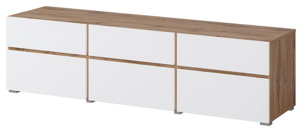 ТВ шкаф Крос с 3 клапващи врати и 3 чекмеджета бял мат и дъб вотан