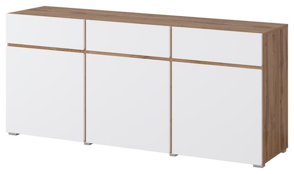 Скрин Крос с 3 врати и 3 чекмеджета бял мат и дъб вотан