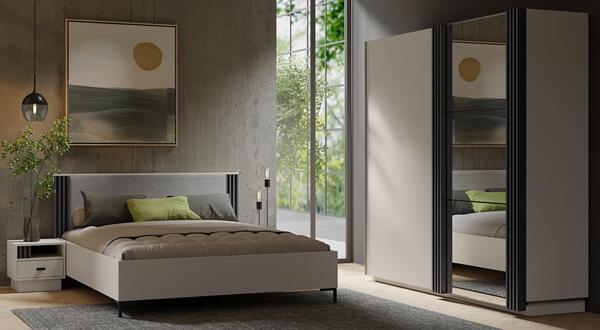 Спален комплект Алмо с гардероб с 2 плъзгащи врати и огледало дъб естана и антрацит мат-Copy