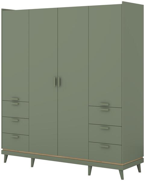 Гардероб Сканди с 3 врати и 3 чекмеджета избелен зелен мат и маслен дъб-Copy