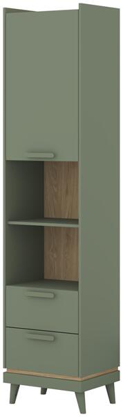 Висок комод Сканди с 2 врати и 1 чекмедже избелен зелен мат и маслен дъб-Copy