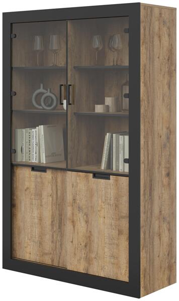 Витрина Тюдор с 4 врати дъб самдал и черен мат