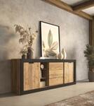 Скрин Тюдор с 2 врати плъзгащи, 3 чекмеджета и 3 ниши дъб самдал и черен мат