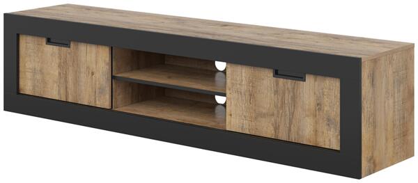 ТВ шкаф Тюдор с 2 плъзгащи врати и 2 ниши дъб самдал и черен мат