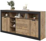 Комод Тюдор с 2 плъзгащи врати, 3 чекмеджета и 6 ниши дъб самдал и черен мат