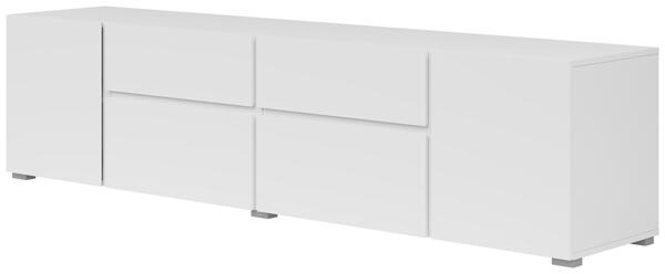 ТВ шкаф Асиметрик с 2 врати, 2 клапващи врати и 2 чекмеджета бял мат