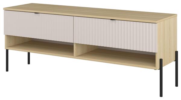 ТВ шкаф Оре с 2 чекмеджета и 2 ниши дъб линдберг и кашмир мат фрезован