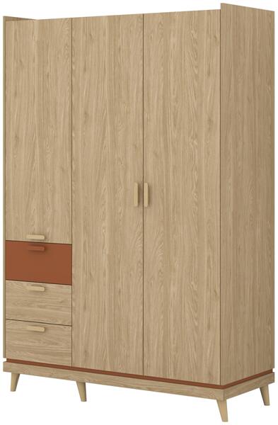 Гардероб Сканди с 3 врати и 3 чекмеджета избелен зелен мат и маслен дъб-Copy