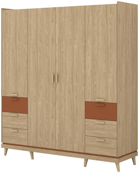 Гардероб Сканди с 4 врати и 6 чекмеджета маслен дъб и брик