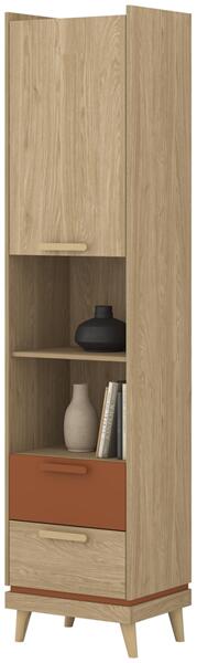 Регал Сканди с 1 врата, 2 чекмеджета и 2 ниши маслен дъб и брик