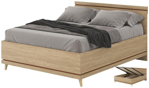 Легло Сканди с повдигащ механизъм за матрак с размер 160/200 или 180/200 см маслен дъб и брик