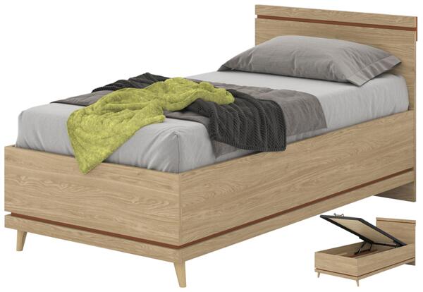 Легло Сканди с повдигащ механизъм за матрак с размер 100/200 см маслен дъб и брик