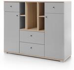 Регал Оро с 1 врата, 2 чекмеджета и 6 ниши дъб бискит и сив мат-Copy