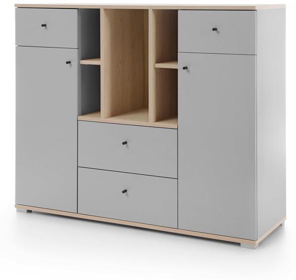 Регал Оро с 1 врата, 2 чекмеджета и 6 ниши дъб бискит и сив мат-Copy