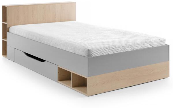 Легло Оро с чекмедже и ниши за матрак с размер 120/200 см дъб бискит и сив мат