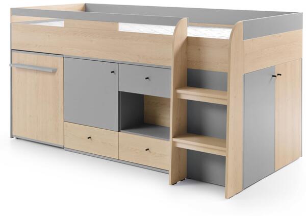 Легло Оро с чекмедже и ниши за матрак с размер 120/200 см дъб бискит и сив мат-Copy