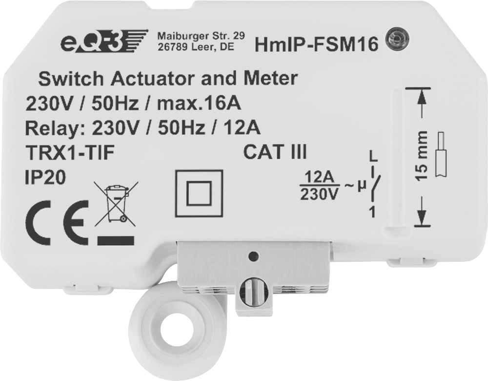 Homematic IP Превключвател, 16A с електроизмерване на потреблението - вграден монтаж (HmIP-FSM16)