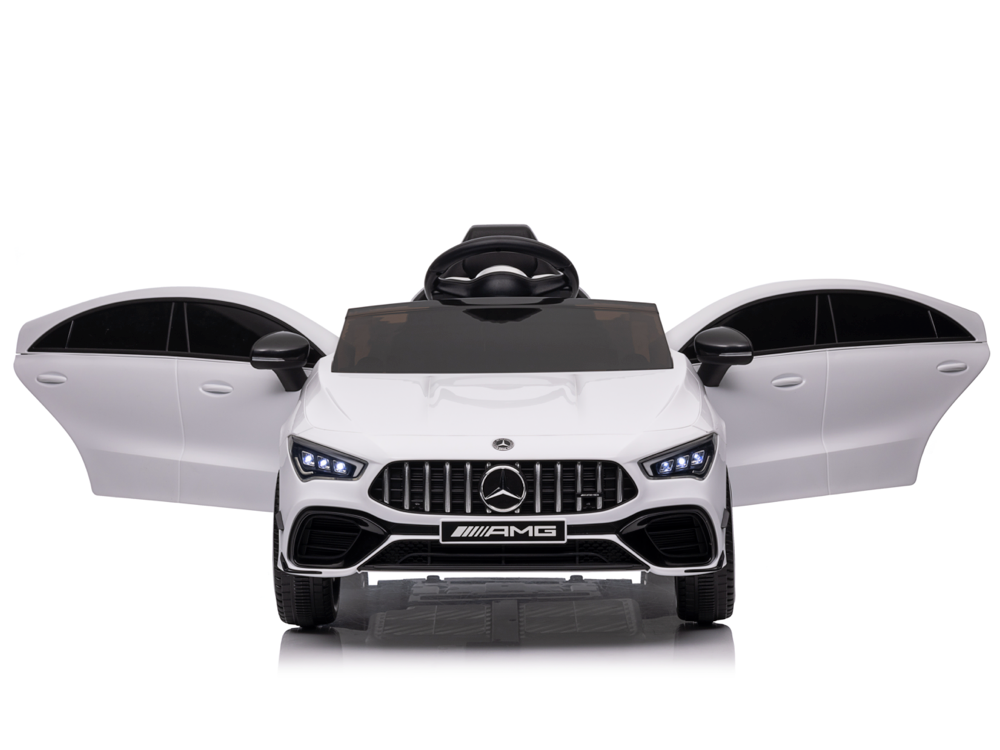 Акумулаторна кола Mercedes 12V с кожена седалка и предпазен колан