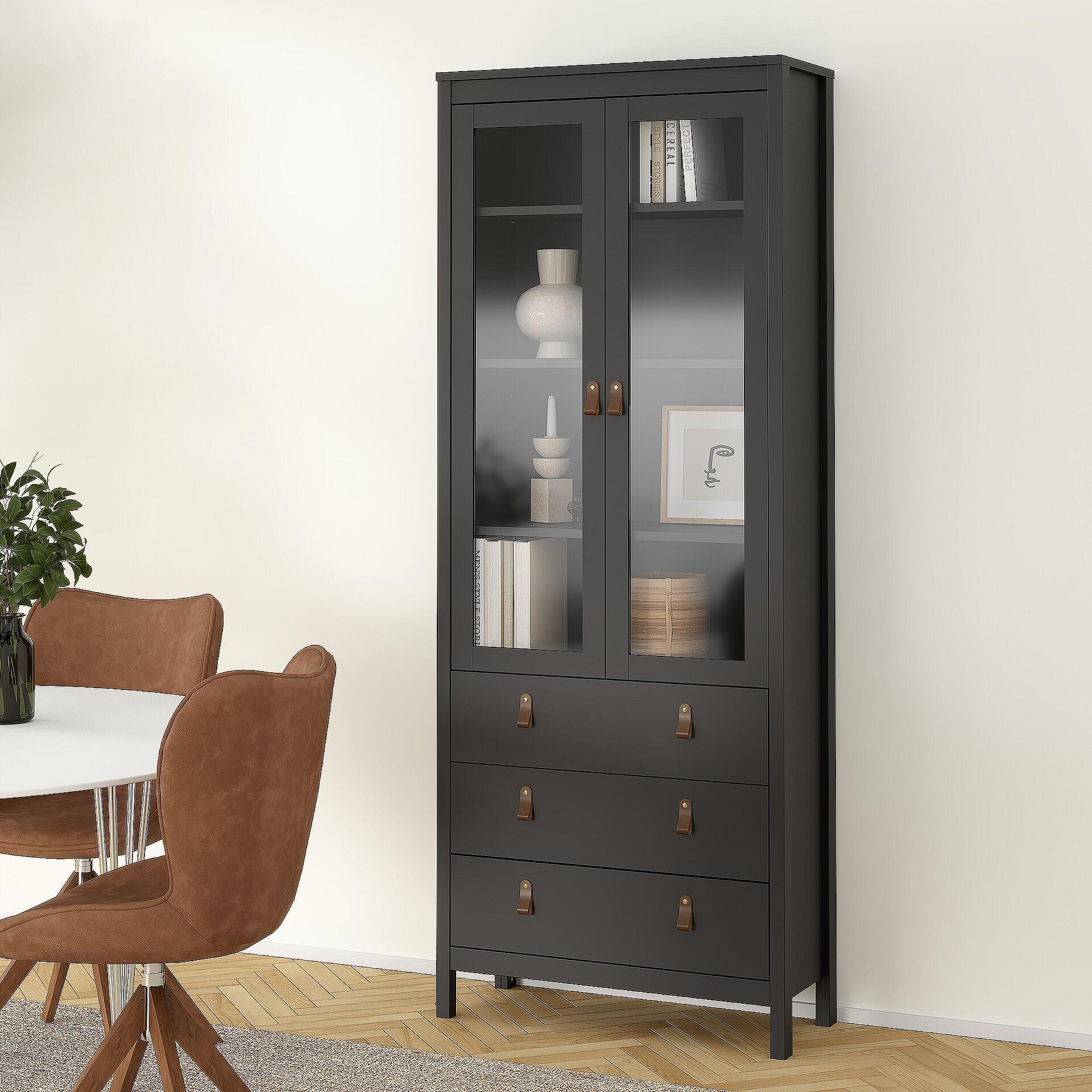 Витрина Мадрид с 2 стъклени врати и 3 чекмеджета Бял-Copy