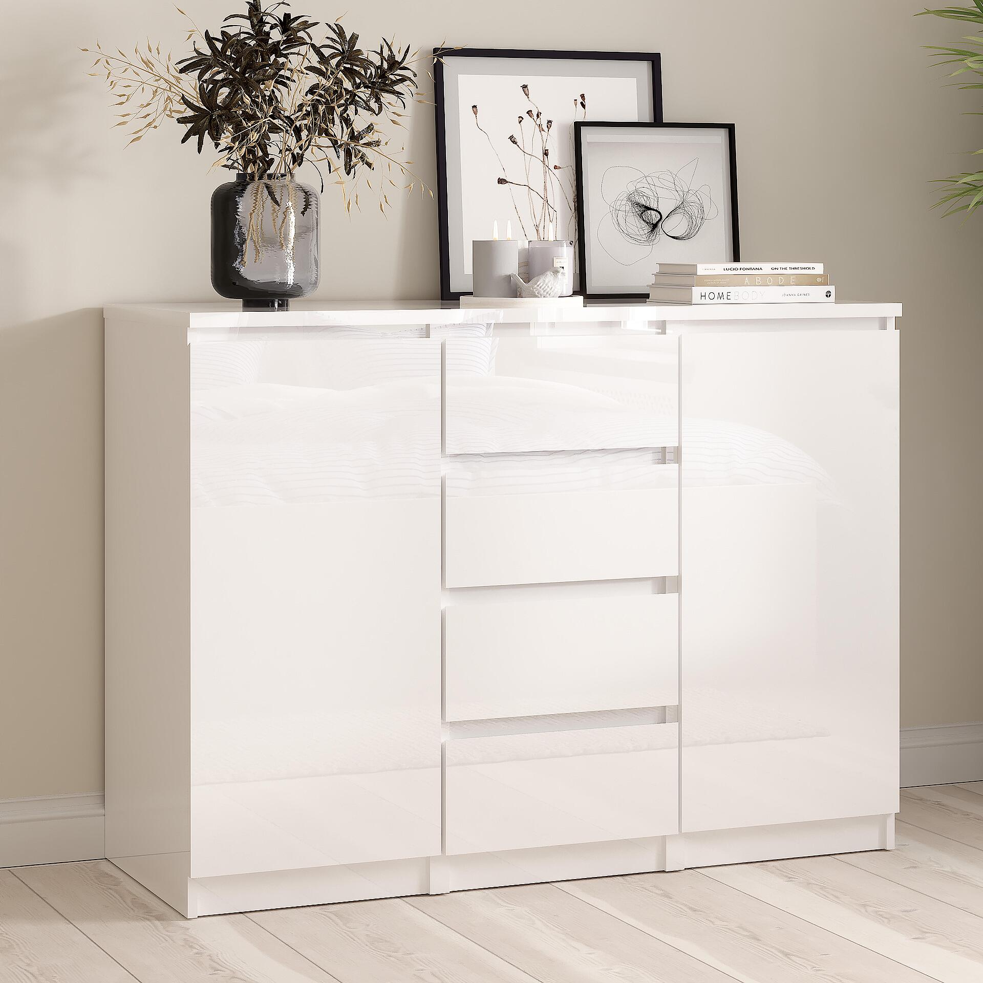 Скрин Naia с 2 врати и 4 чекмеджета Бетон и бял гланц-Copy