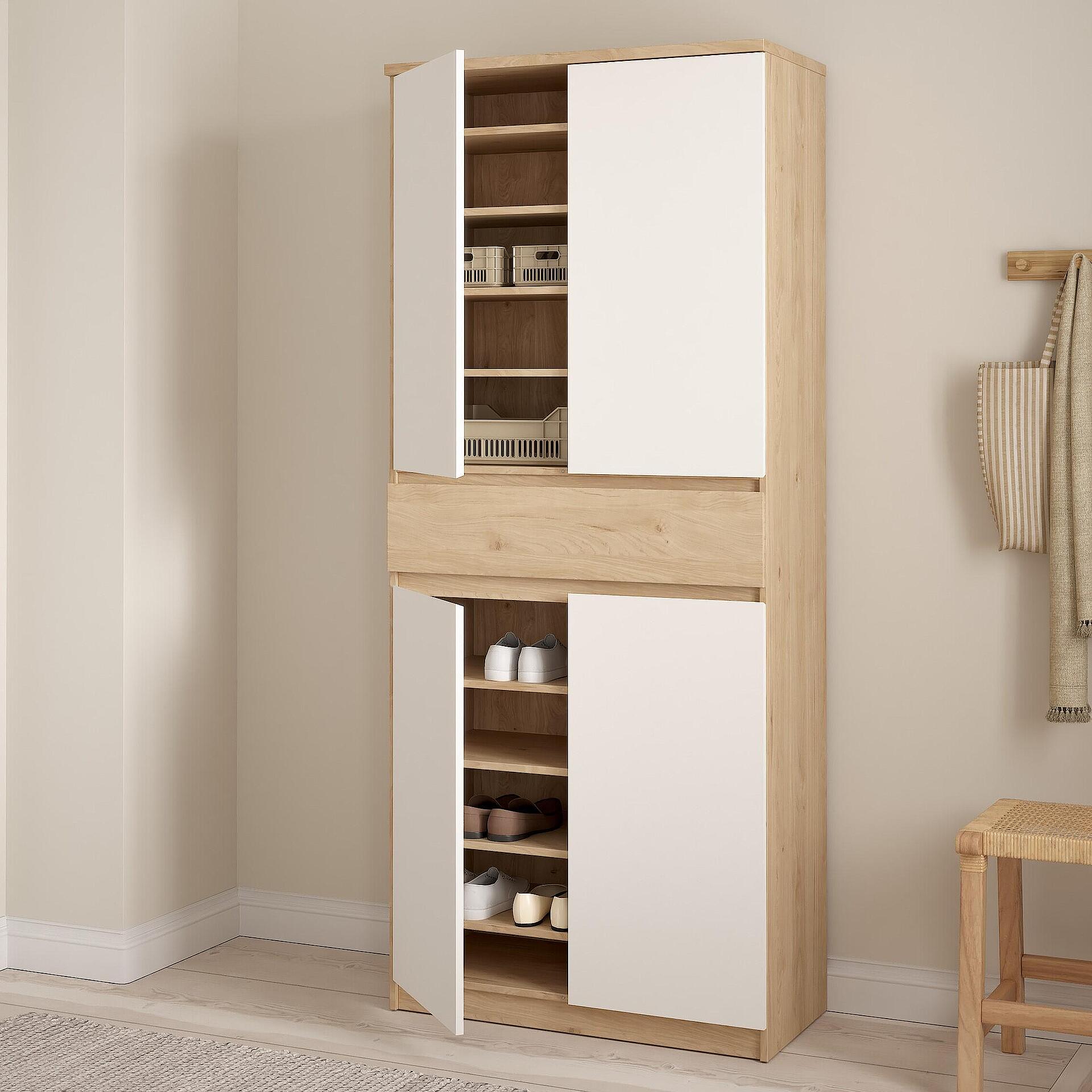 Шкаф за обувки Naia с 2 врати и 1 чекмедже Jackson Hickory и черен мат-Copy