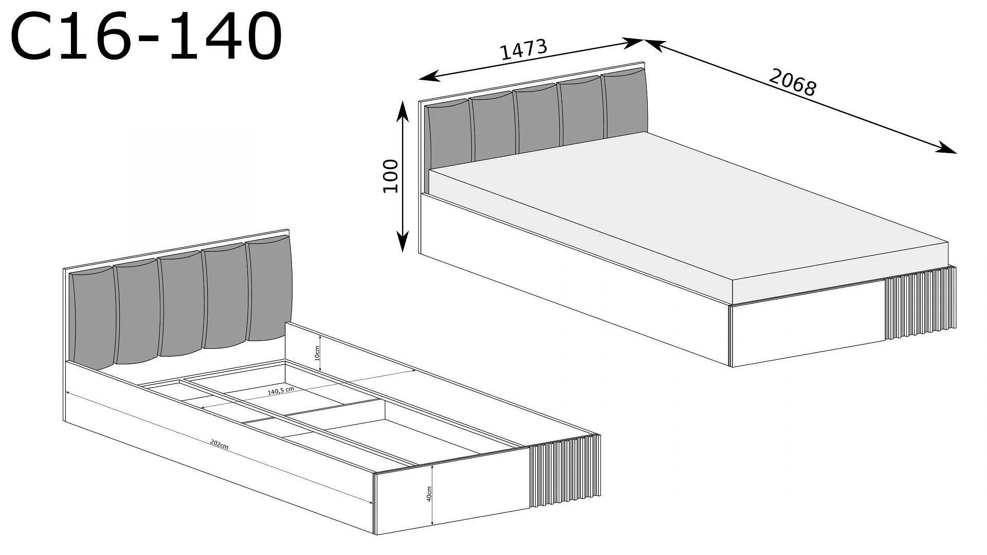Легло Cali C-16 160 дъб артисан и черен мат-Copy